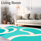 Turquoise Cream Abstract Flowing Lines Rug