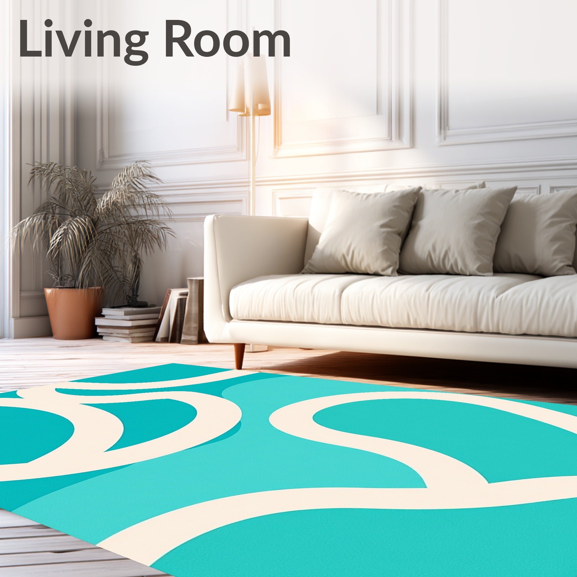 Turquoise Cream Abstract Flowing Lines Rug