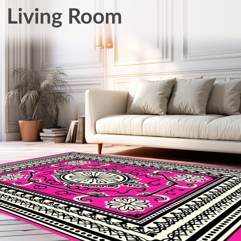 Vibrant Pink Floral Medallion Border Rug
