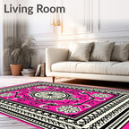 Vibrant Pink Floral Medallion Border Rug
