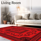Crimson Black Ornate Scrollwork Frame Rug