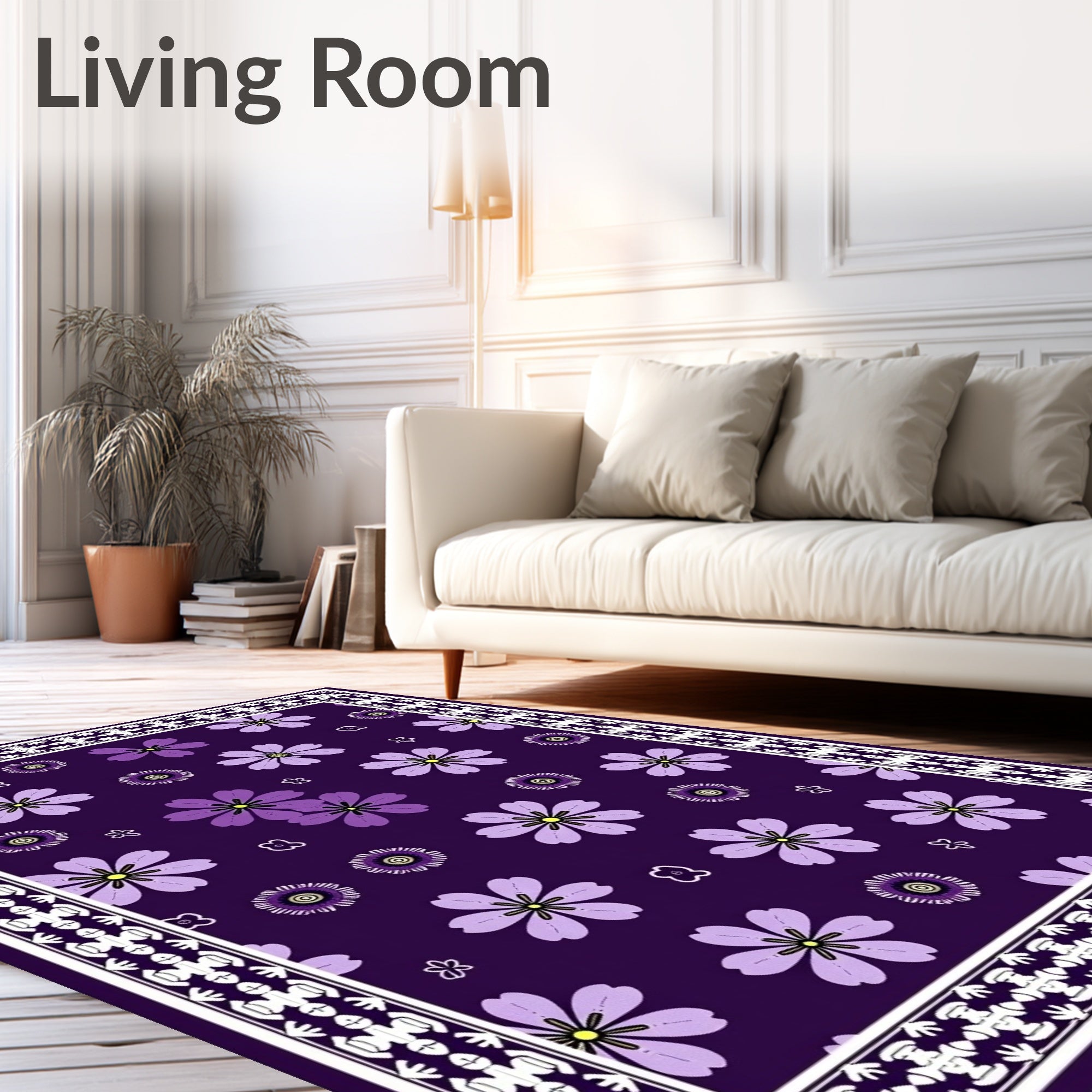 Amethyst Floral Scatter Border Rug