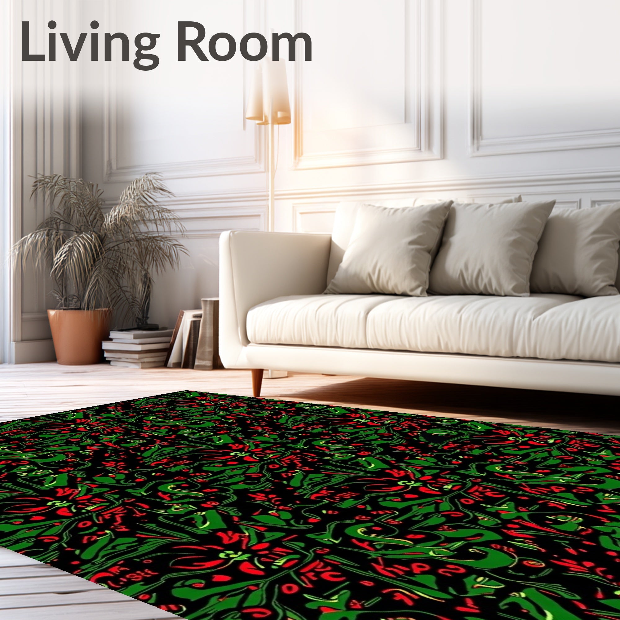 Abstract Crimson Green Swirls Rug