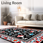 Whimsical Red Blue Mushroom Garden Border Rug