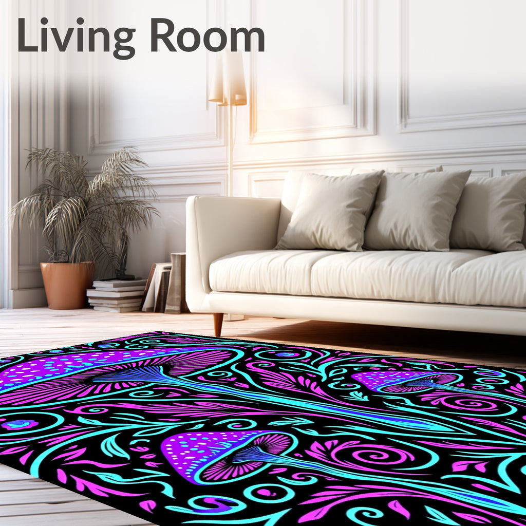 Vibrant Neon Mushroom Swirl Harmony Rug