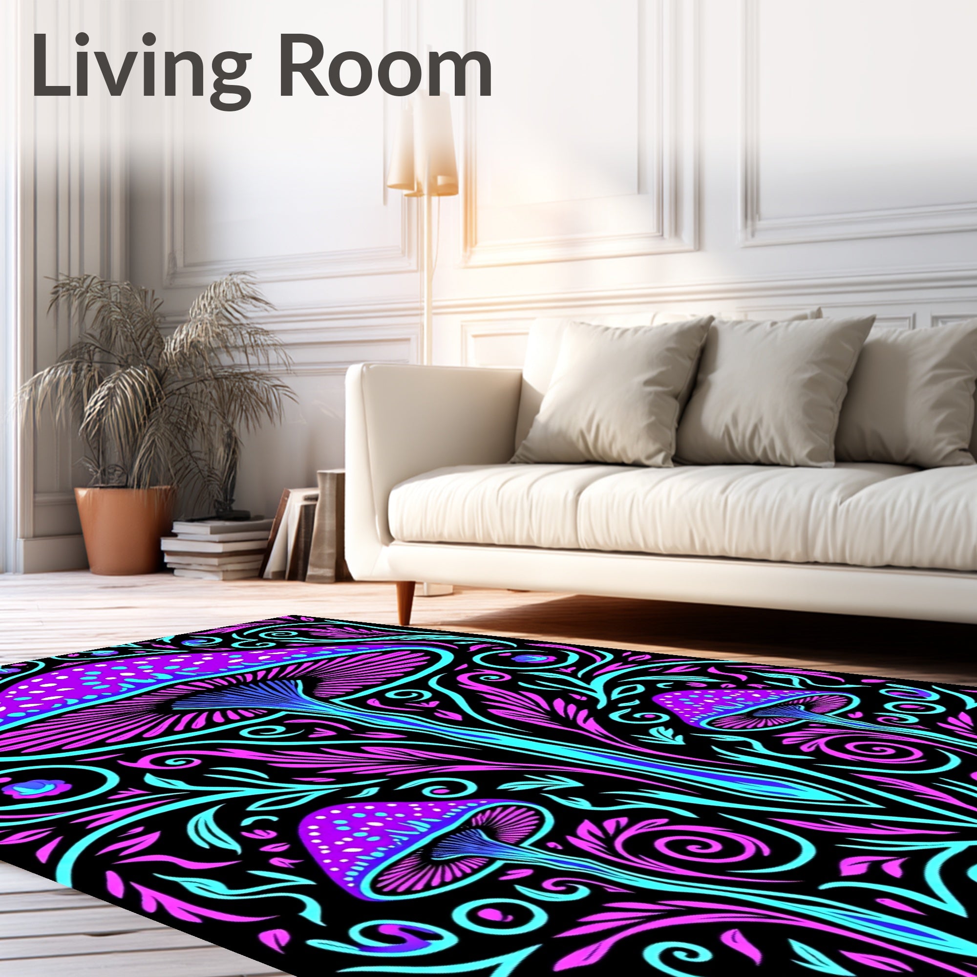 Vibrant Neon Mushroom Swirl Harmony Rug