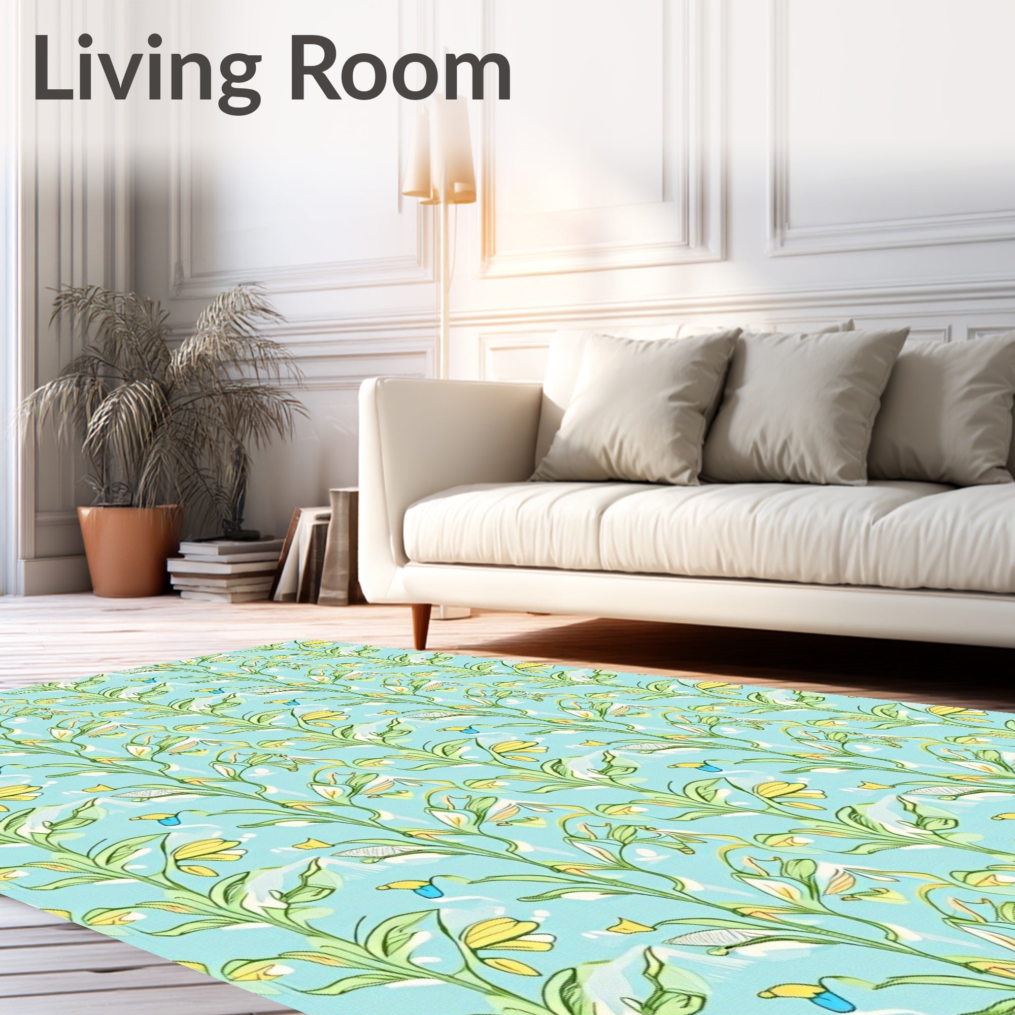 Light Blue Floral Garden Whimsical Lily Rug