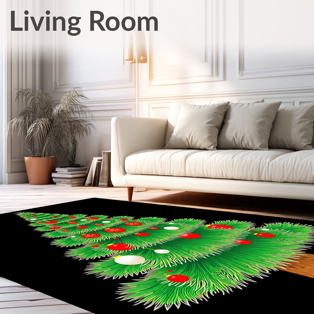 Vibrant Red White Ornaments Christmas Tree Rug
