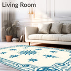 Deep Blue Starburst Floral Frame Rug