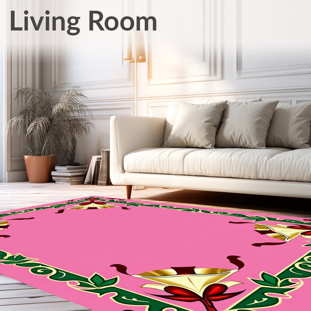 Pink Floral And Bell Border Rug