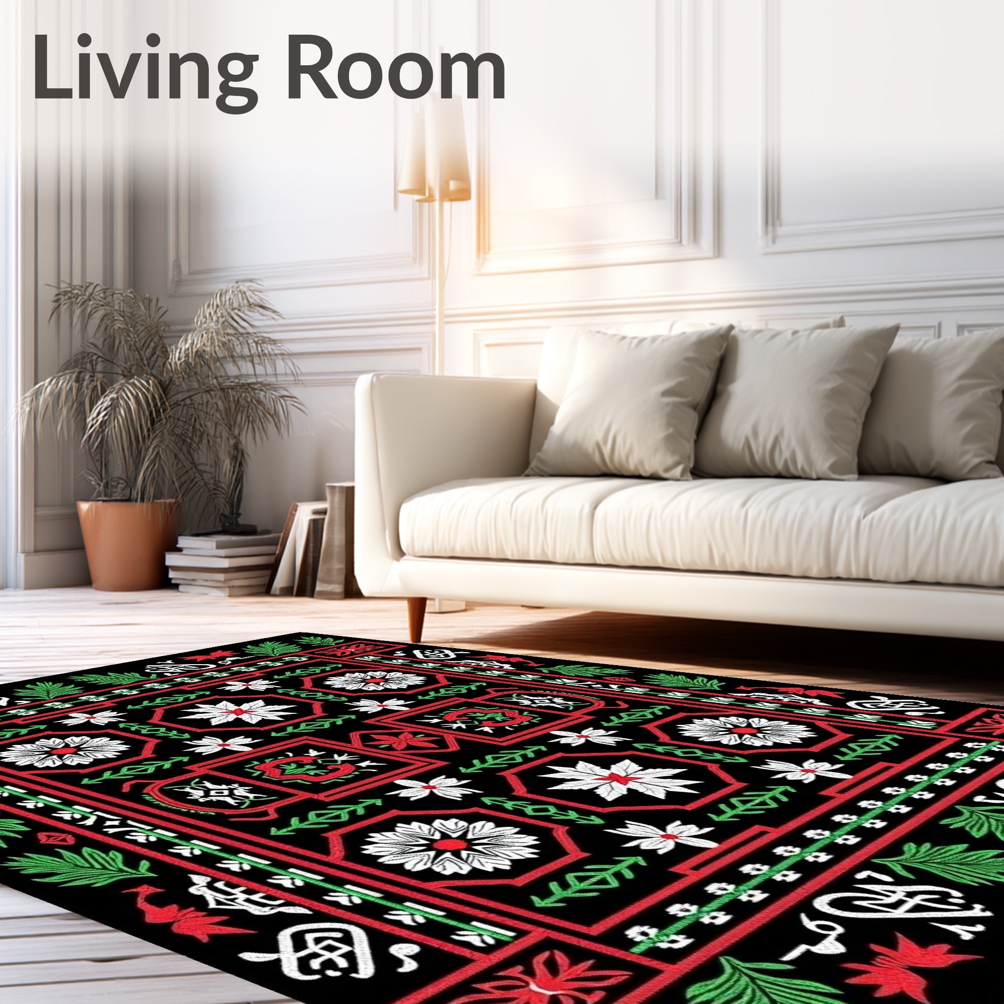 Bold Floral Lattice Red Green Black Rug