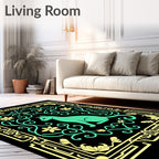 Art Deco Teal Cat Floral Frame Rug