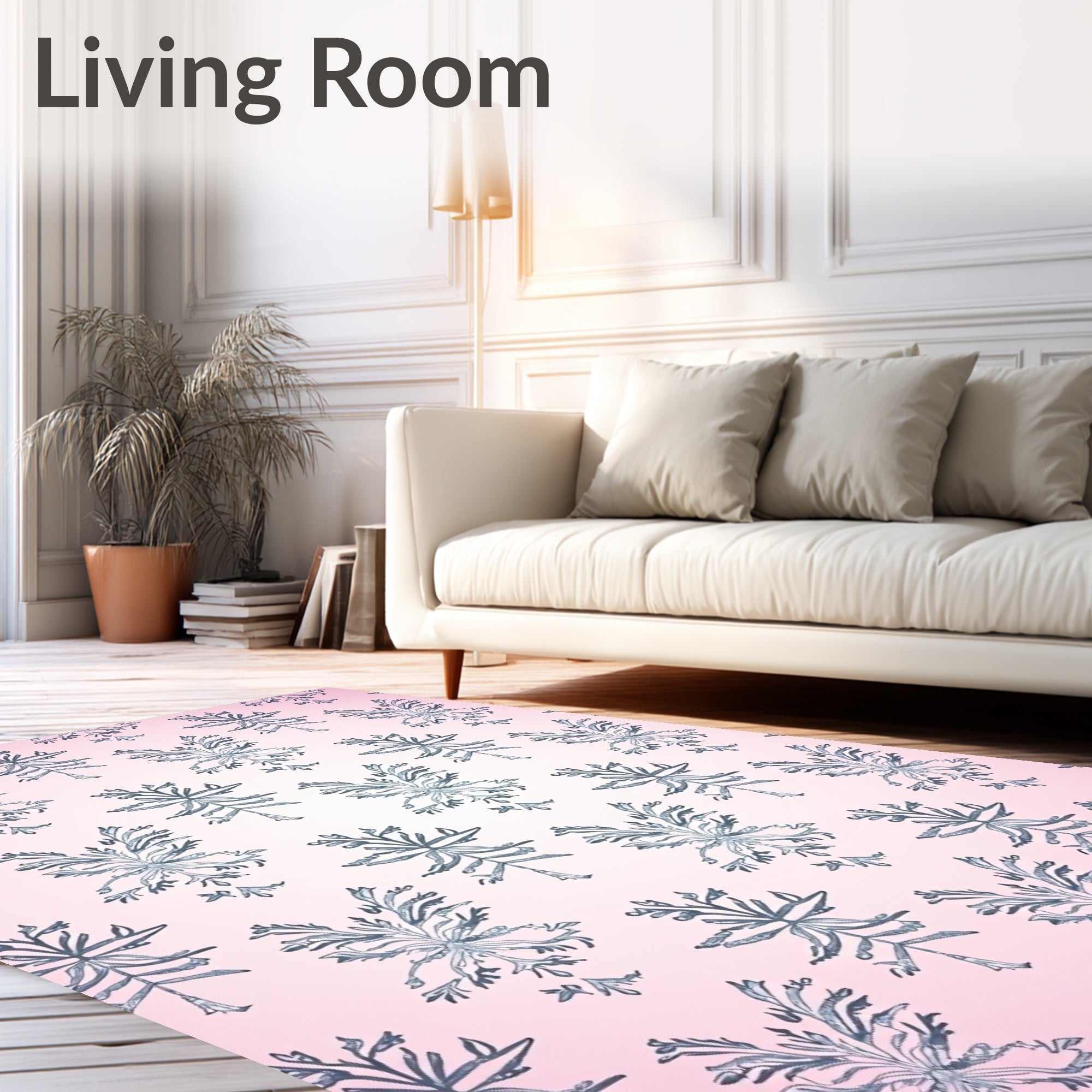 Soft Pink Botanical Tree Motif Rug