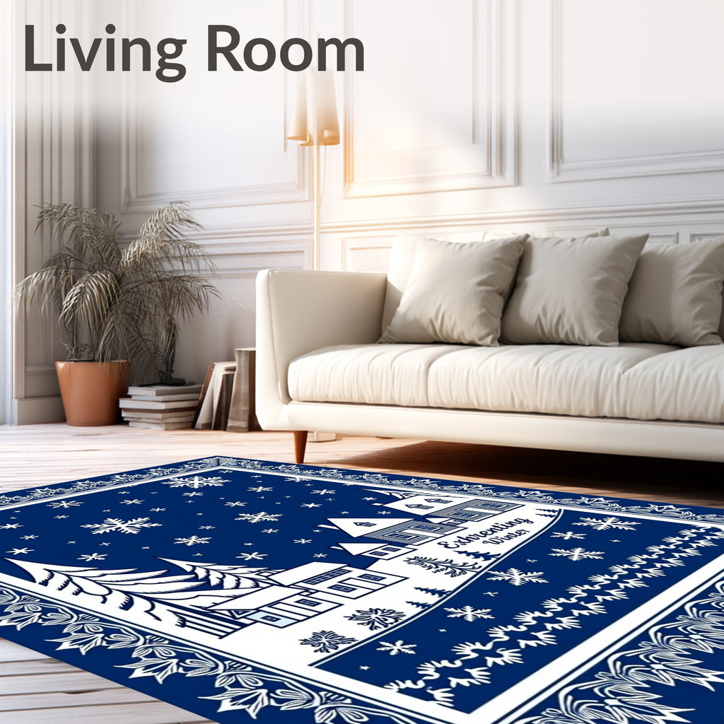 Classic Blue Winter Village Snowflakes Rug