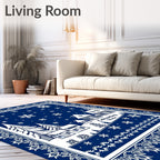 Classic Blue Winter Village Snowflakes Rug