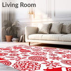 Crimson Snowflakes Holiday Whimsical Medallions Rug