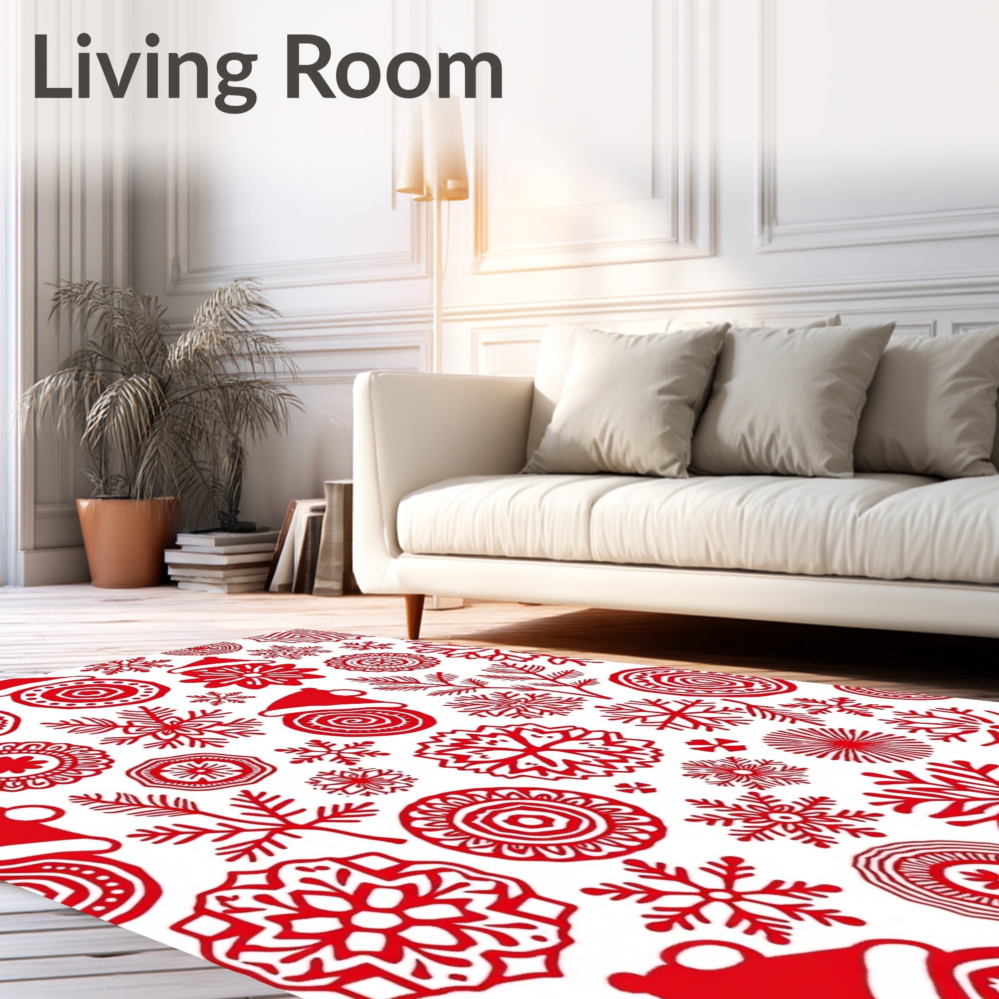 Crimson Snowflakes Holiday Whimsical Medallions Rug