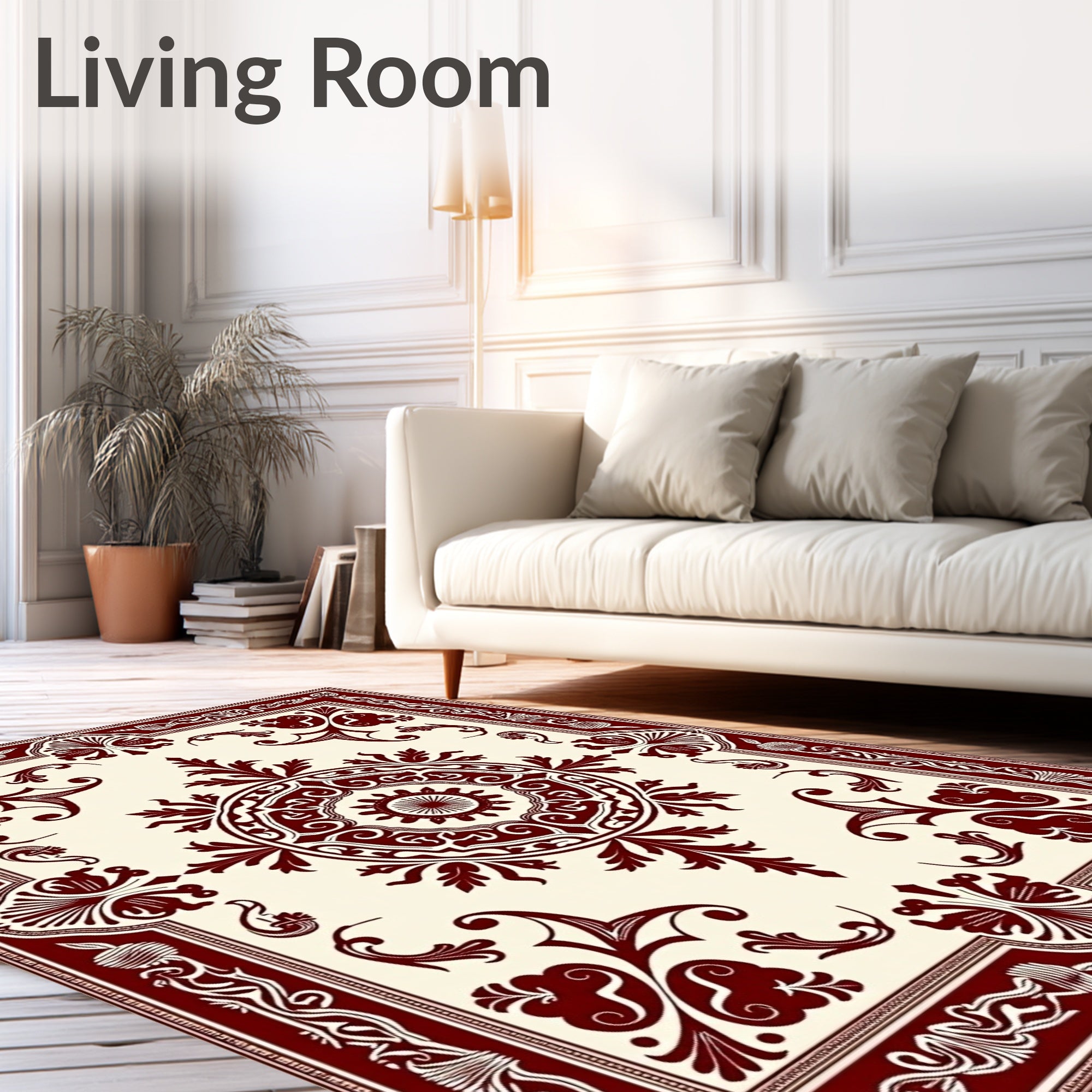 Classic Burgundy Medallion Floral Scroll Rug