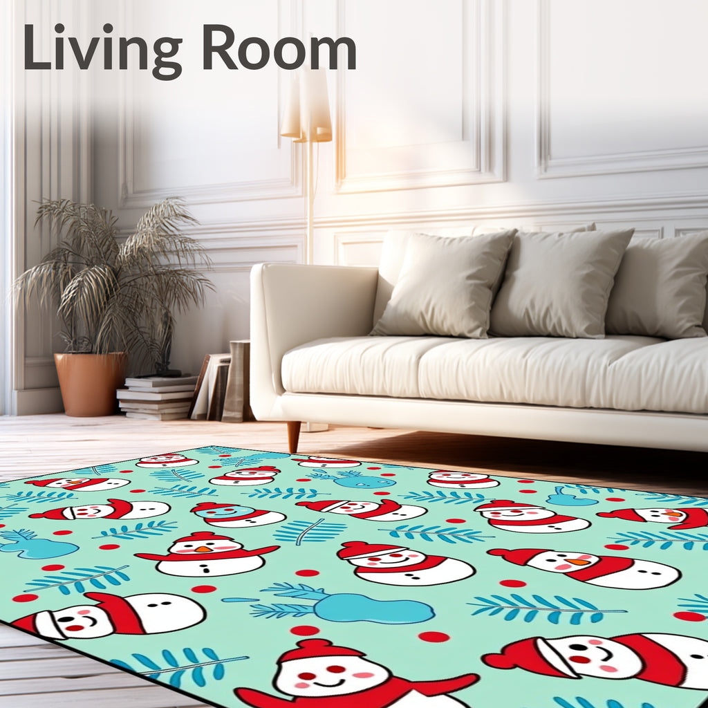 Charming Snowman Red Berries Winter Foliage Rug