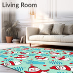 Charming Snowman Red Berries Winter Foliage Rug