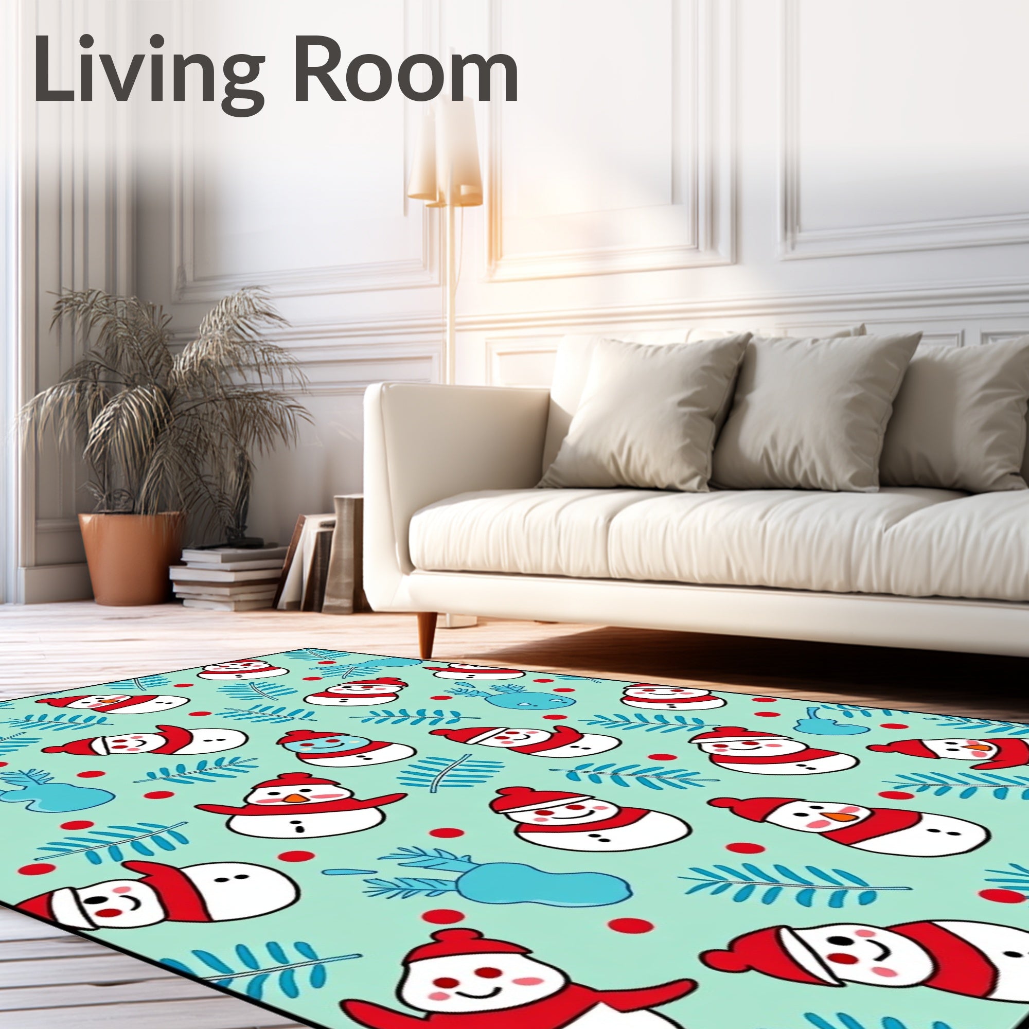 Charming Snowman Red Berries Winter Foliage Rug