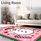 Pink Snowman Candy Cane Star Border Rug
