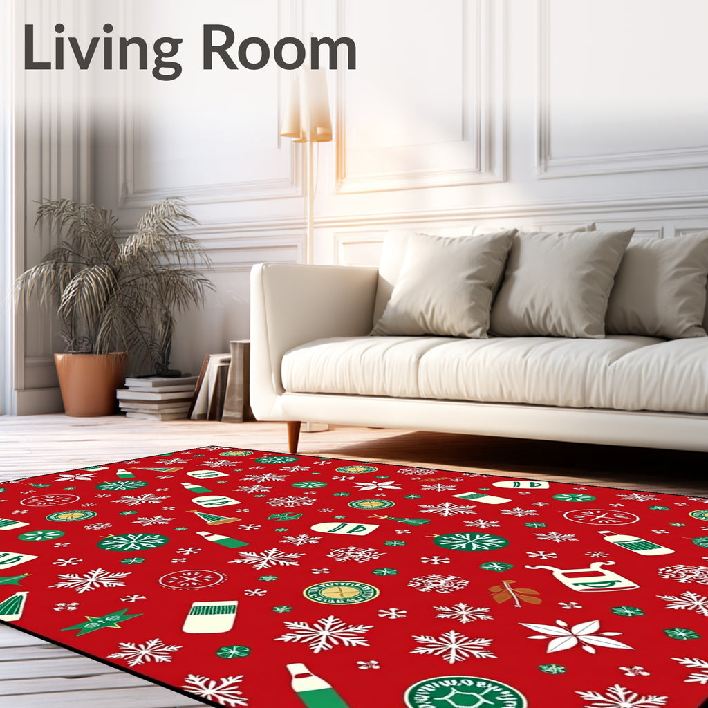 Red Snowflake Party Objects Rug