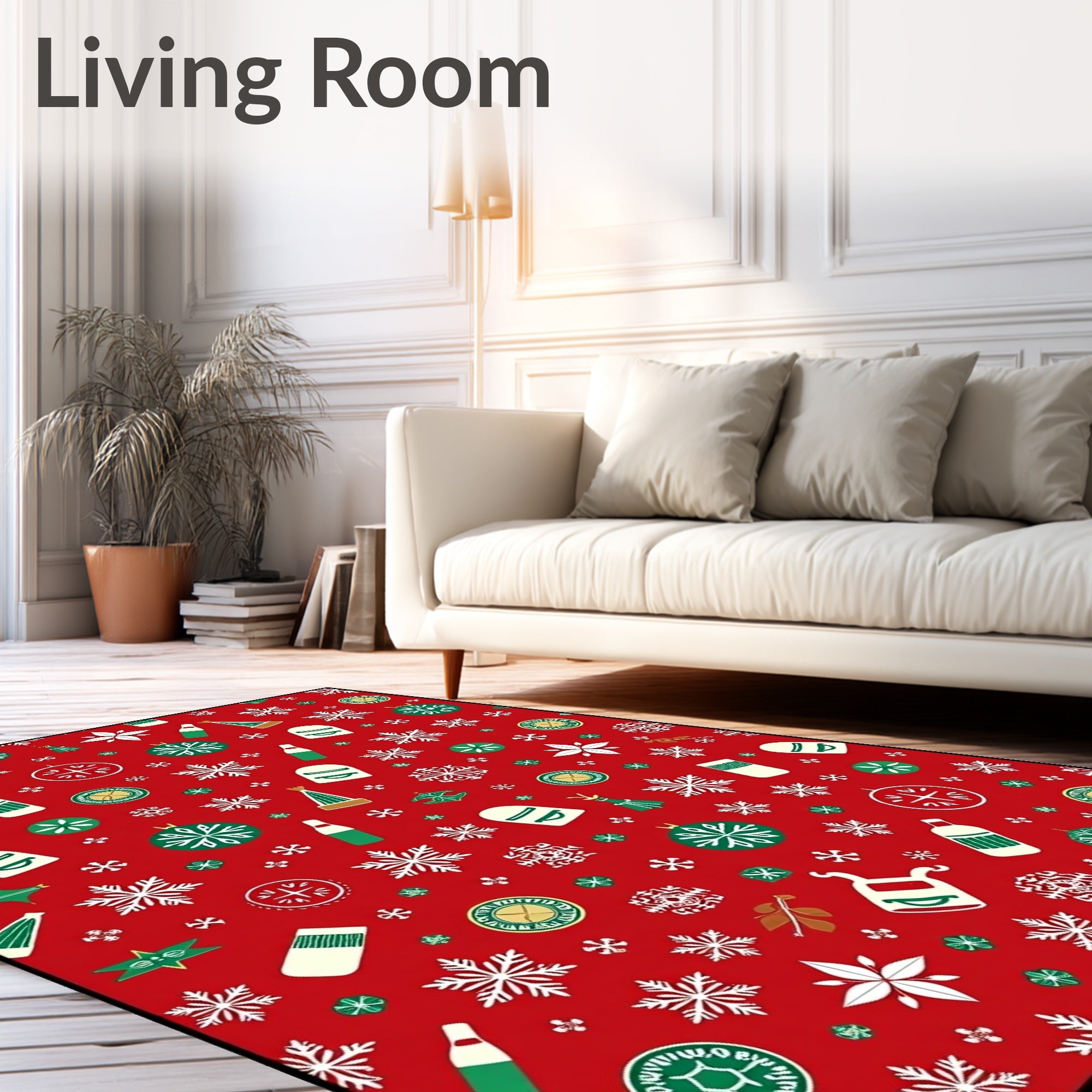 Red Snowflake Party Objects Rug