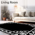 White Floral Border Scrollwork Frame Rug