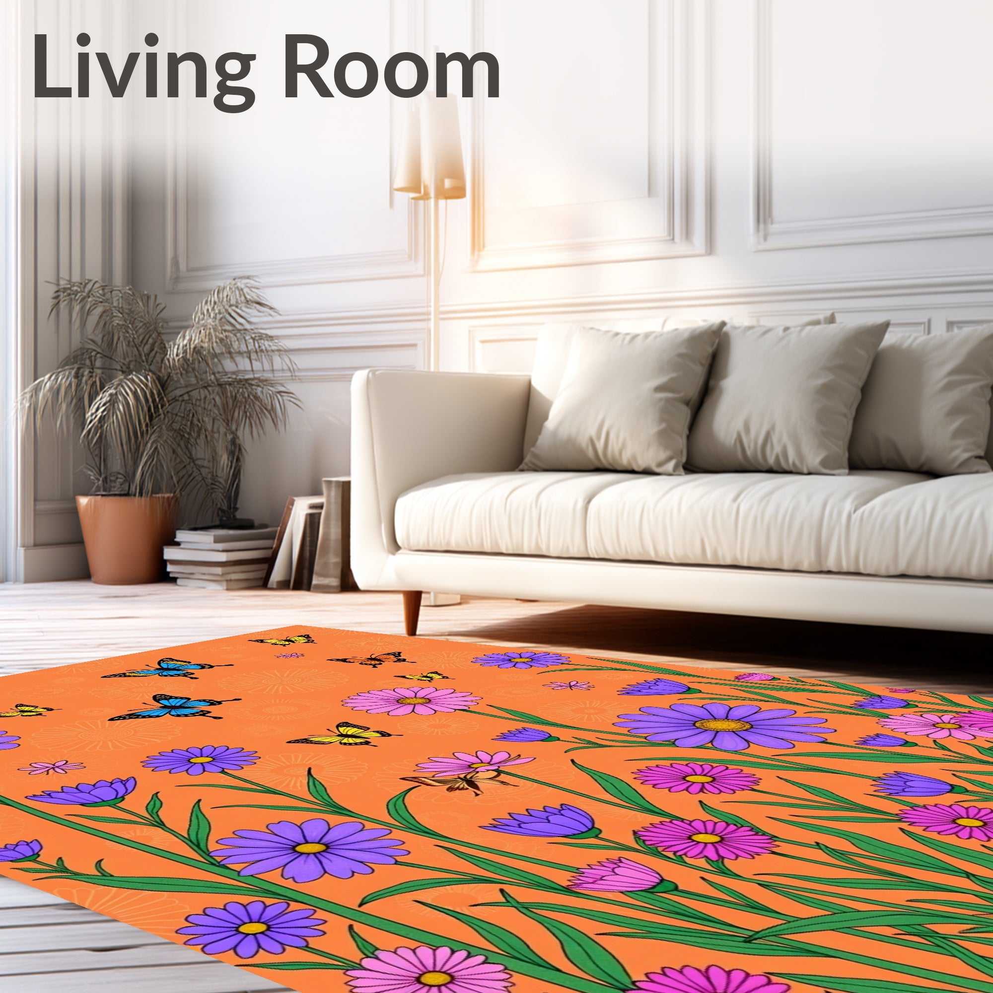 Whimsical Orange Butterfly Garden Rug
