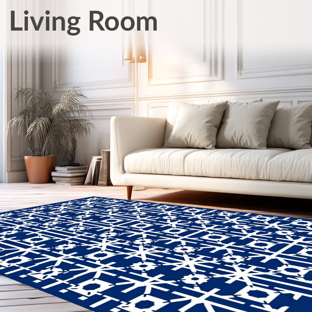 Intricate Navy White Geometric Abstract Rug