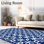 Intricate Navy White Geometric Abstract Rug