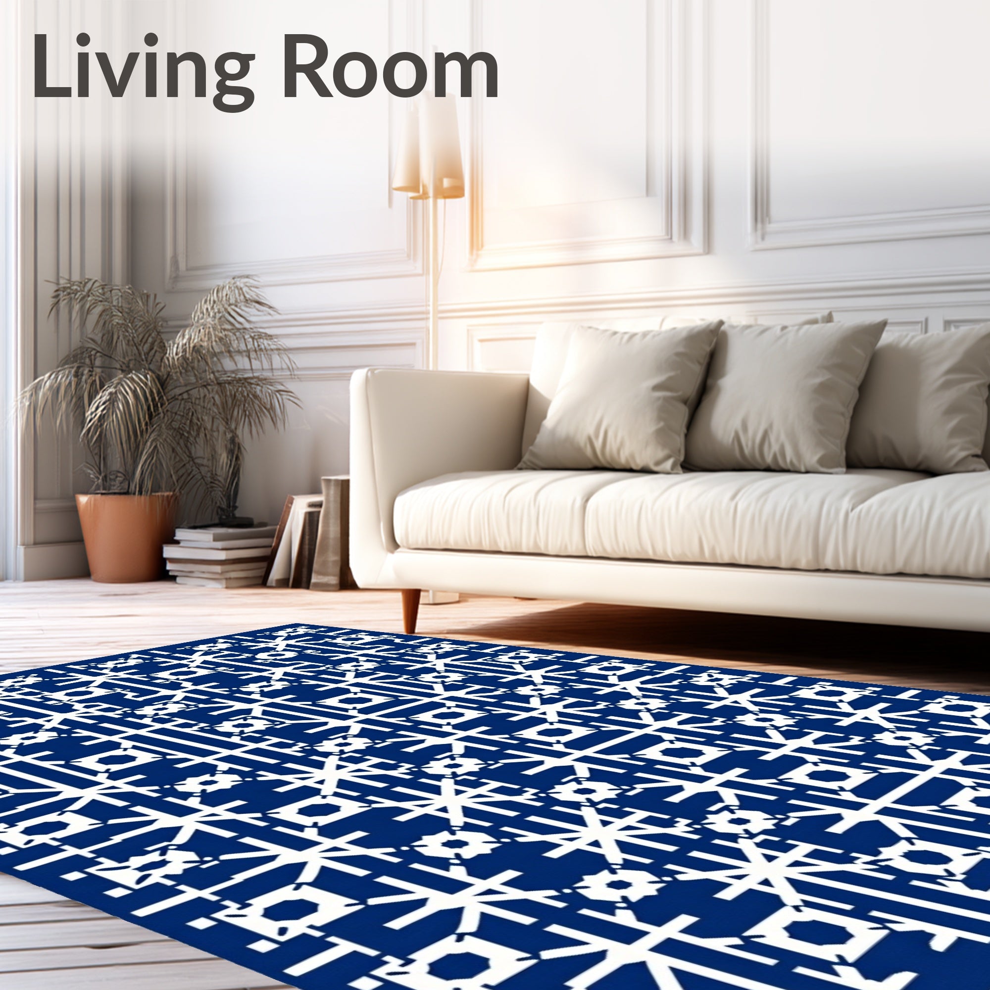 Intricate Navy White Geometric Abstract Rug