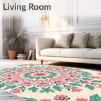 Pink Teal Floral Mandala Medallion Rug