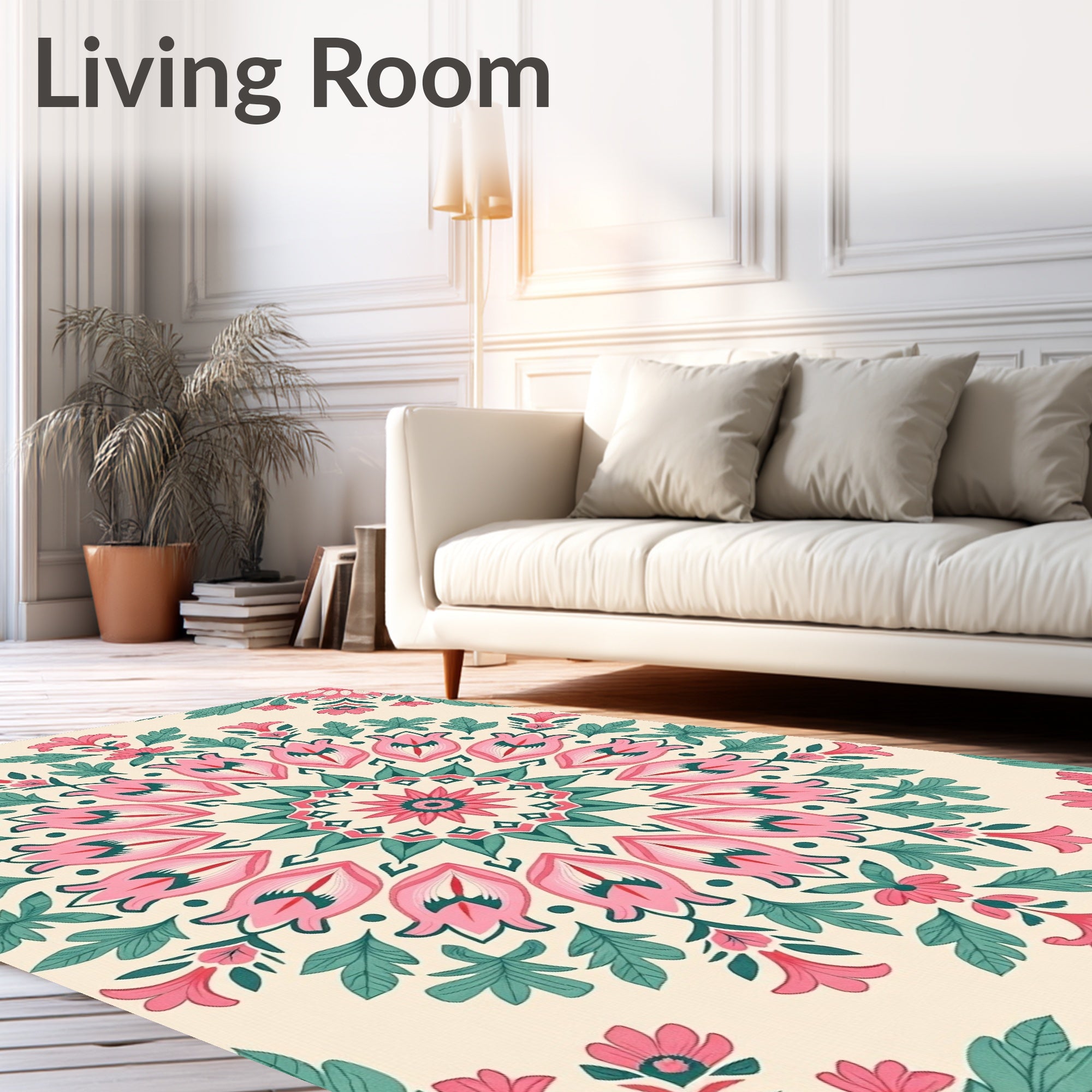 Pink Teal Floral Mandala Medallion Rug