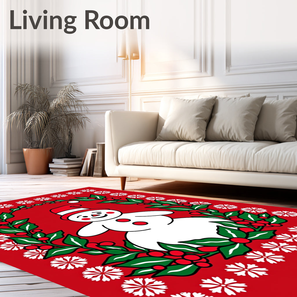 Festive Snowman Holly Wreath Rug
