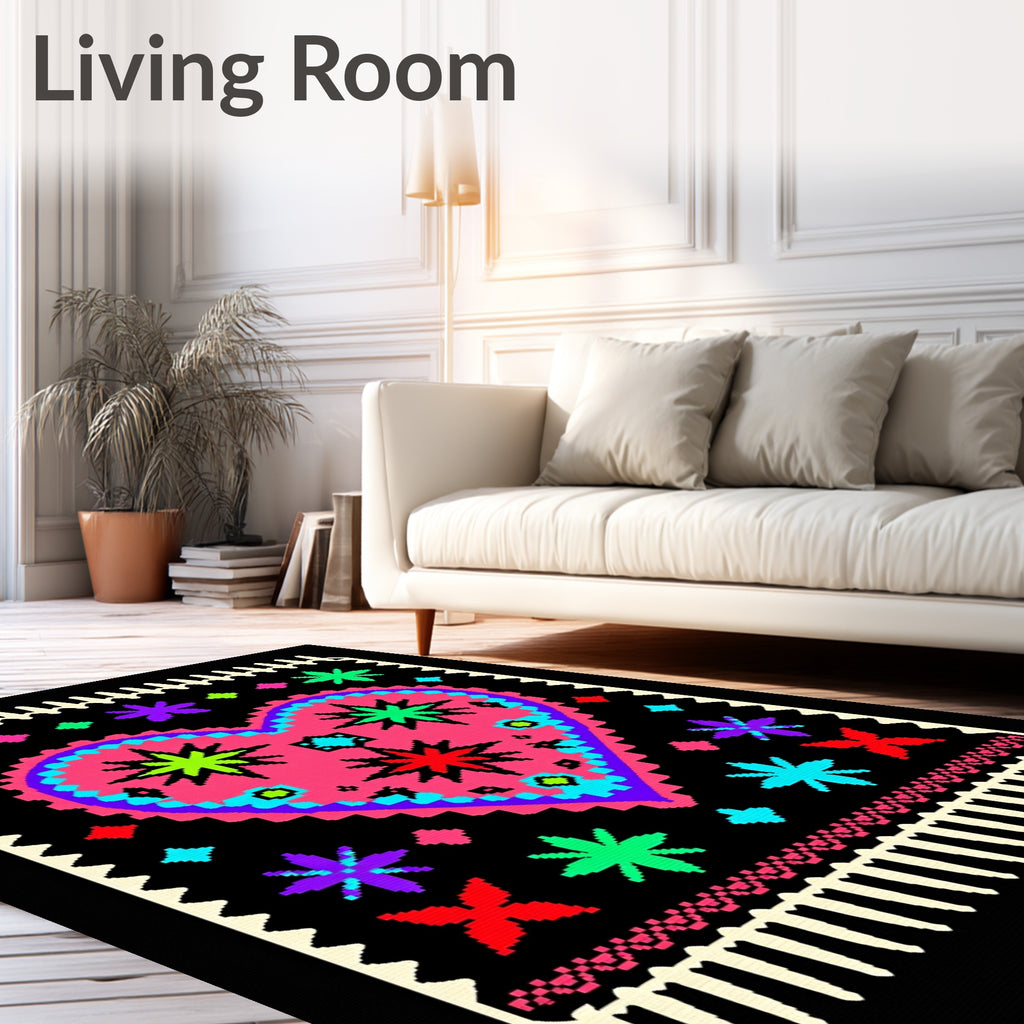 Bright Pink Heart Folk Art Rug