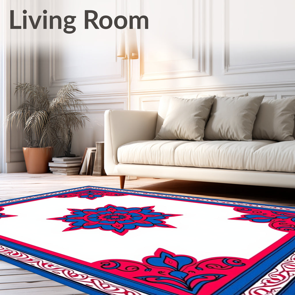 Bold Blue Royal Medallion Border Rug