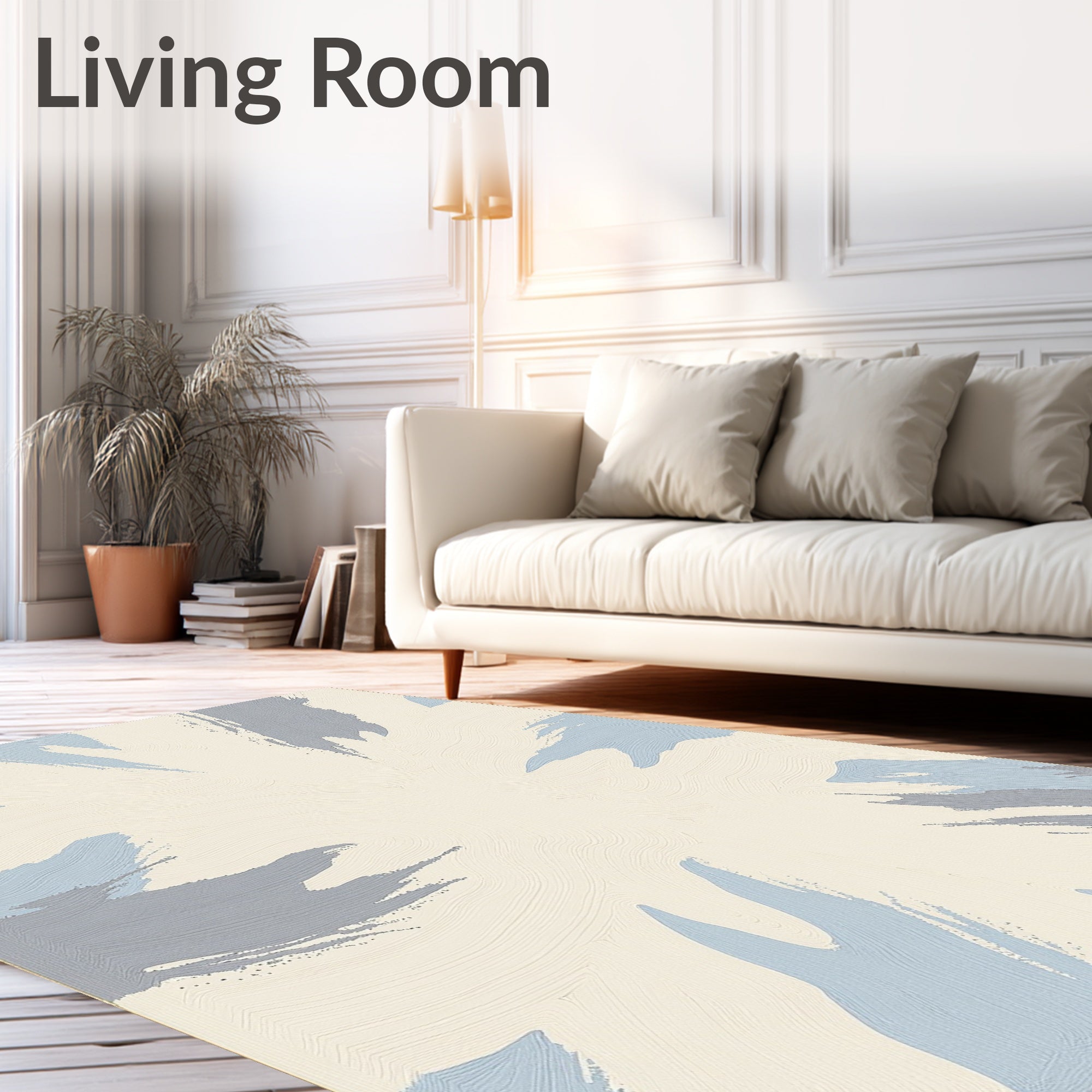 Soft Blue Gray Brushstrokes Abstract Rug