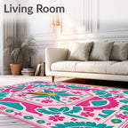 Pink Teal Golden Floral Medallion Rug