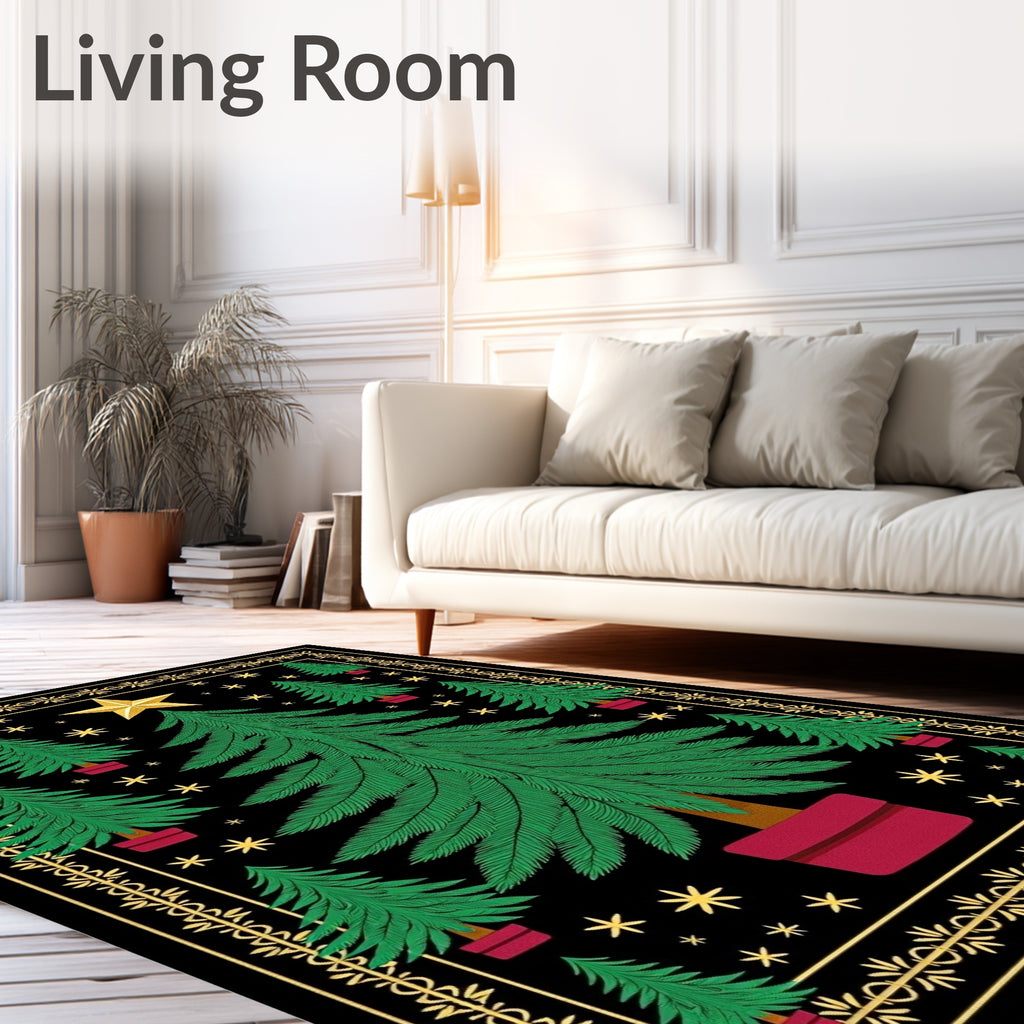 Vintage Gold Star Evergreen Forest Rug