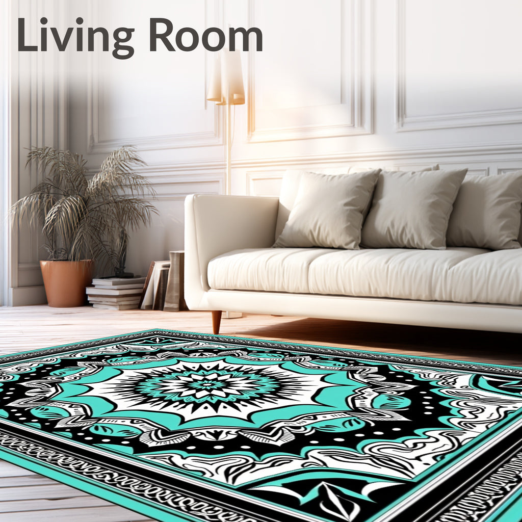 Bold Turquoise Radiant Starburst Medallion Rug