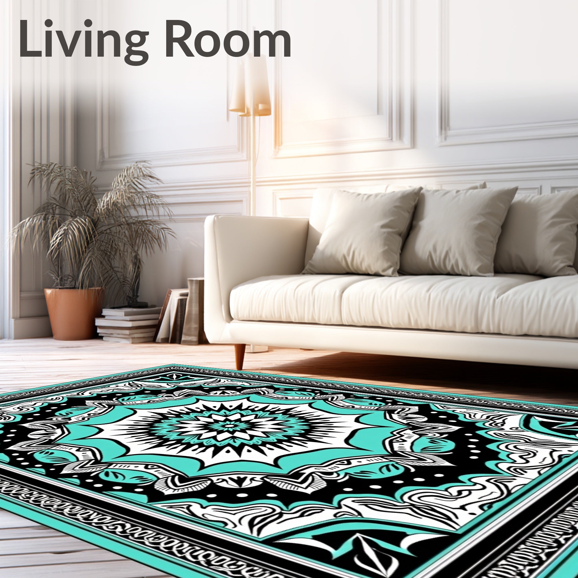 Bold Turquoise Radiant Starburst Medallion Rug
