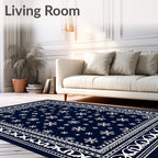 Navy White Snowflake Border Rug