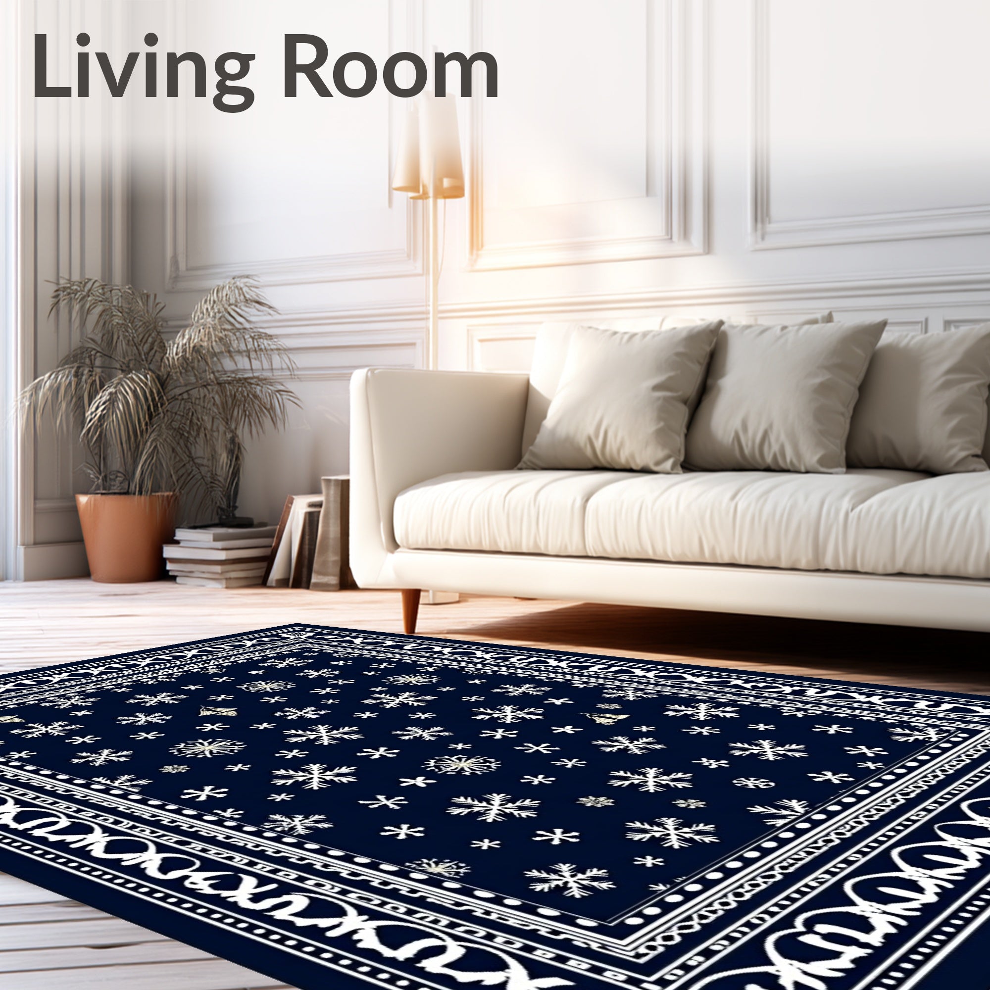 Navy White Snowflake Border Rug