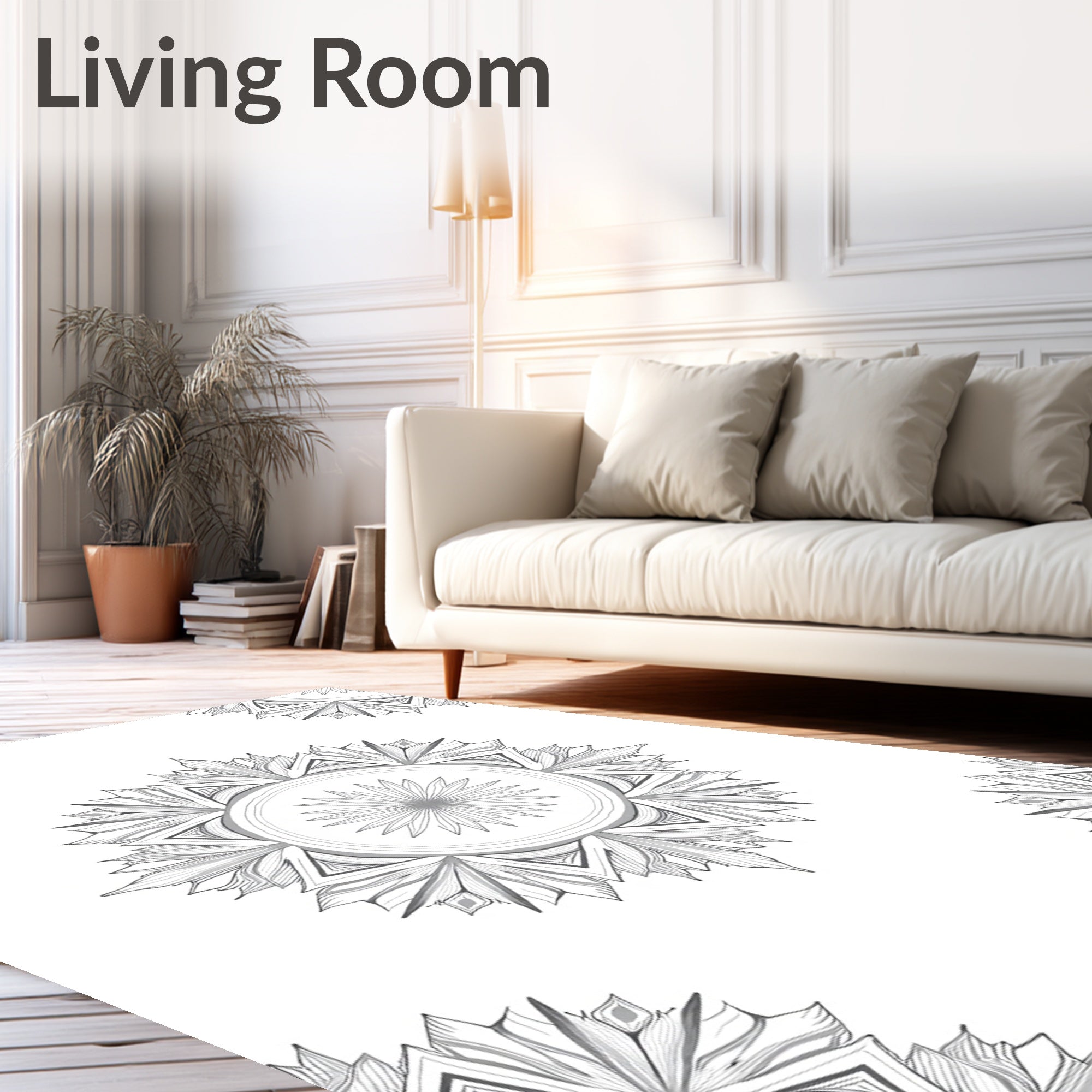 Monochromatic Floral Mandala Art Rug