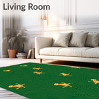 Golden Frogs on Winding Green Background Rug