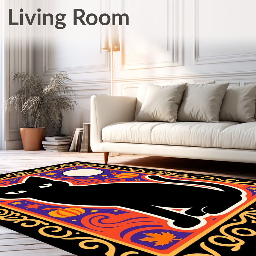 Black Cat Halloween Night Sky Rug