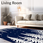 Deep Blue Winter Forest Snowflake Scene Rug