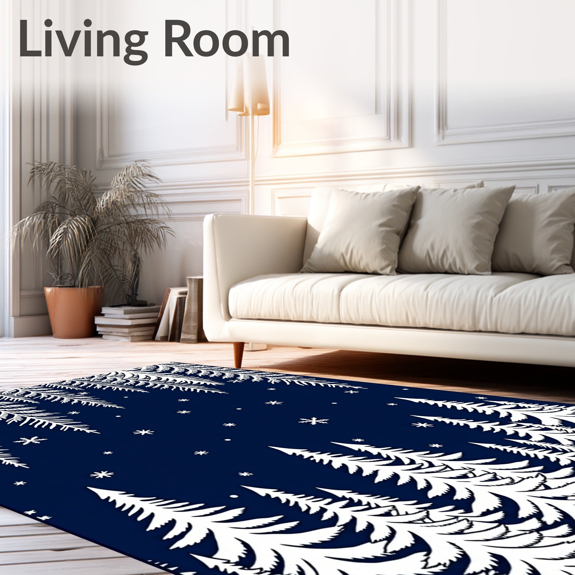Deep Blue Winter Forest Snowflake Scene Rug